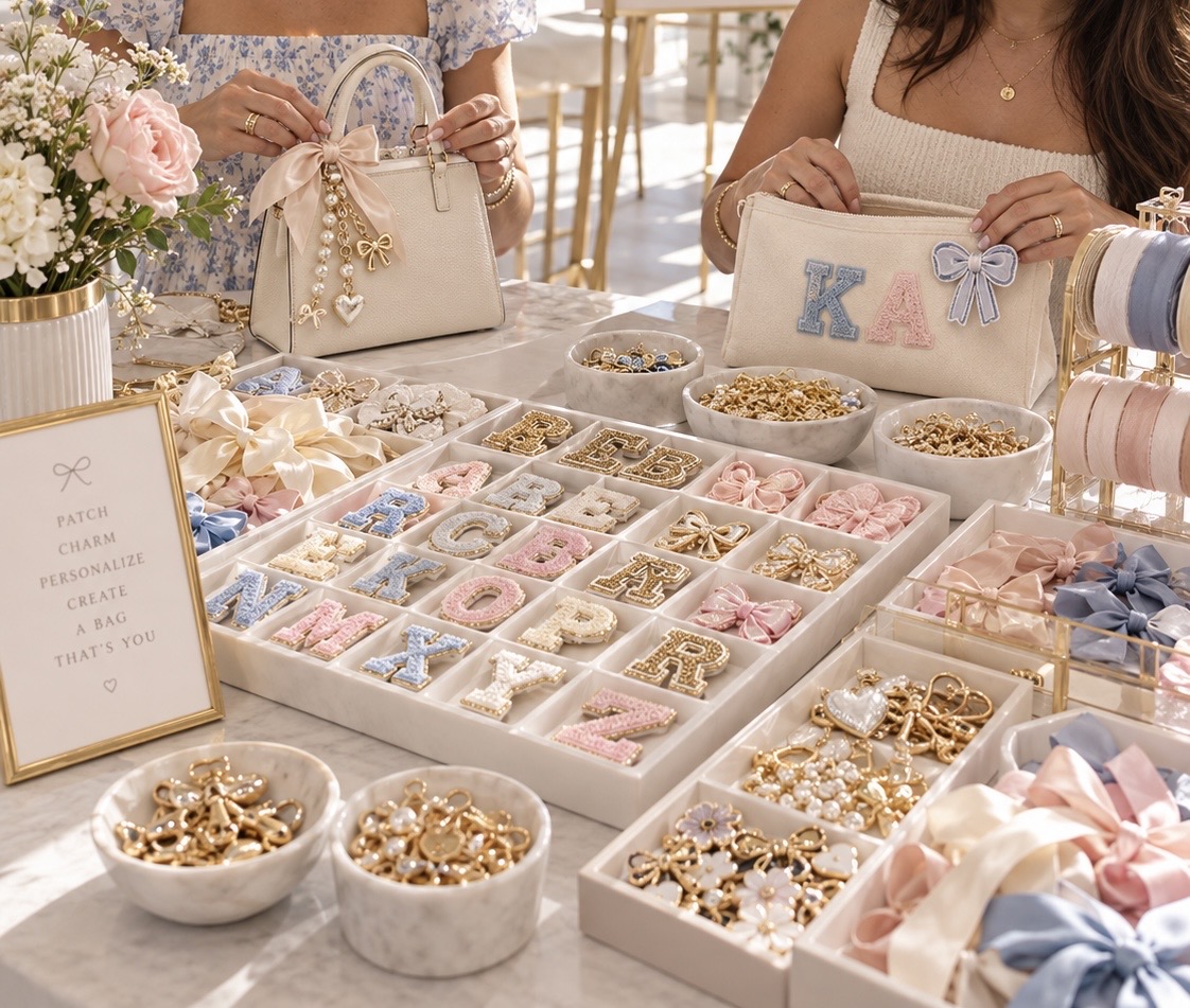Elevated adult bag patching and charm bar