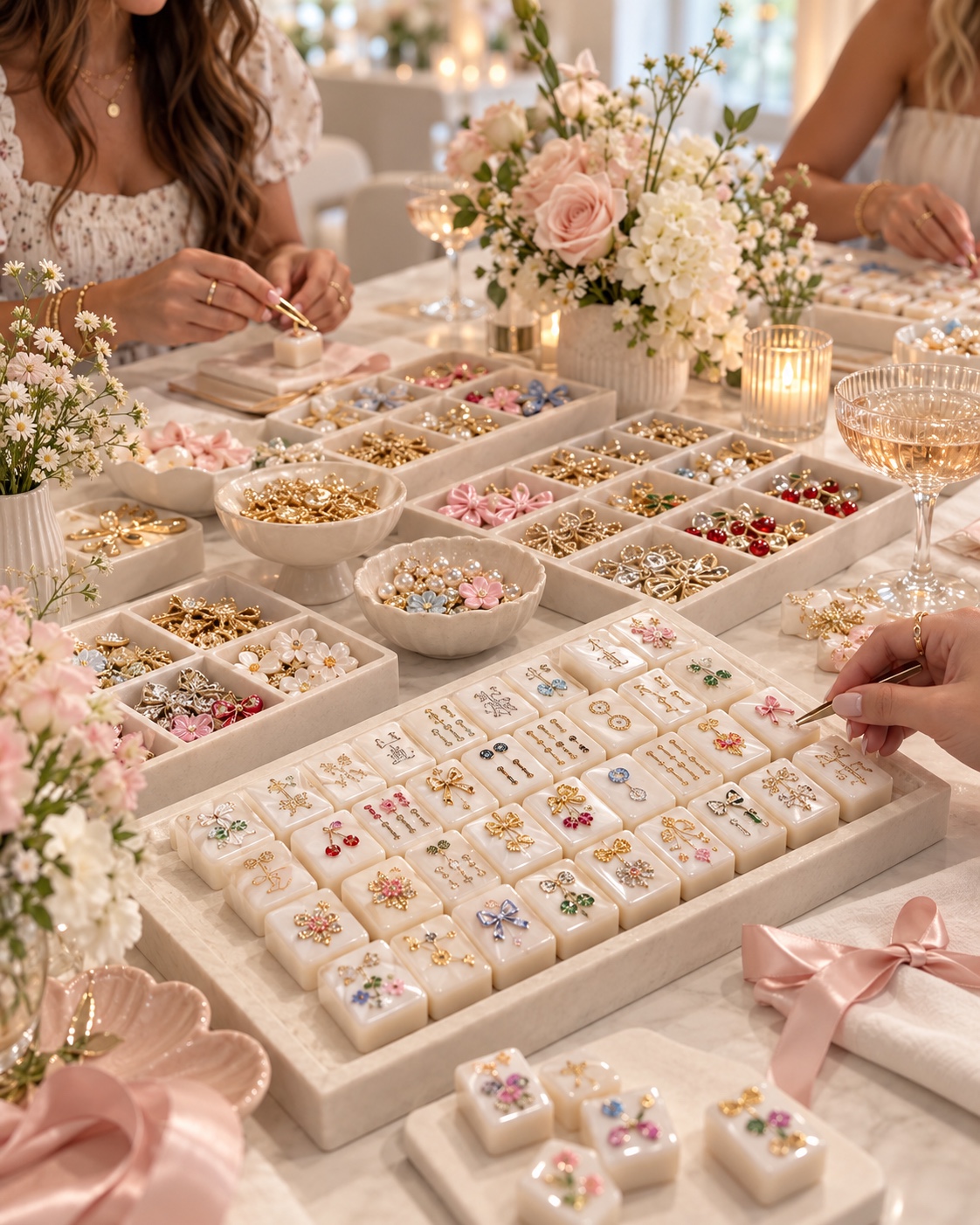 Elevated adult mahjong tile decorating station