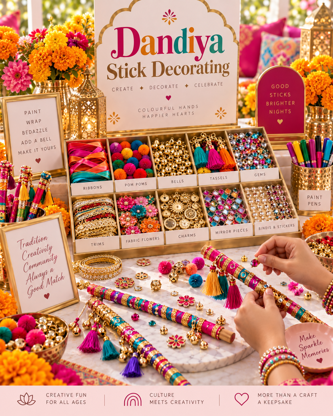Dandiya stick decorating activity station flyer